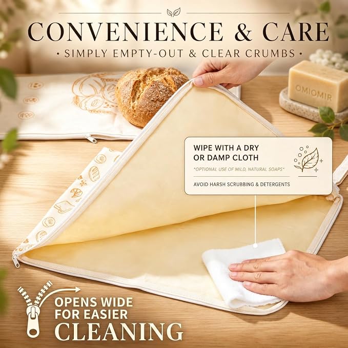2 Pack XL Beeswax Bread Bags, Wide Zipper Reusable Sourdough Loaf Storage | Natural beeswax & cotton-flax blend. Zipper-seal keeps artisan bakes & produce fresher for longer. Fridge & freezer ready