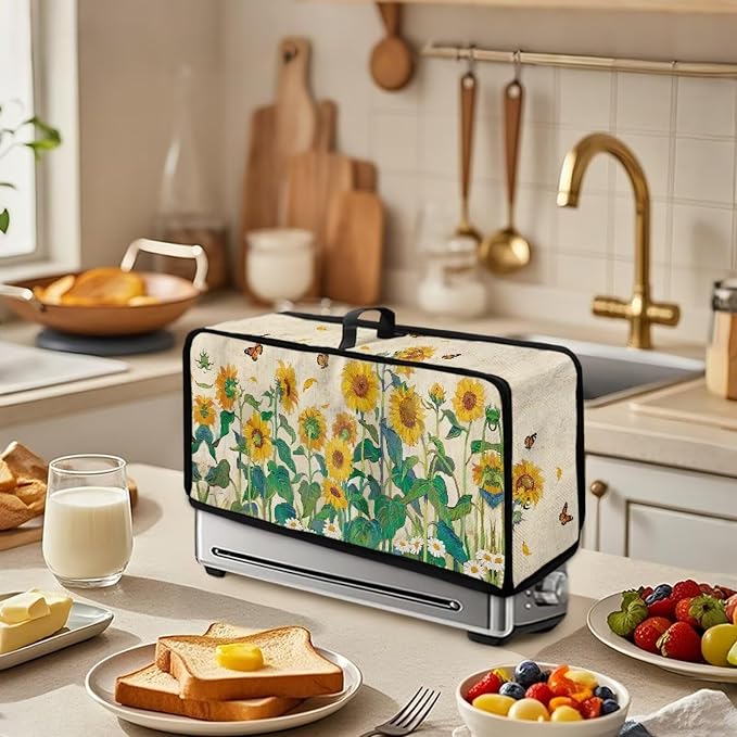 ZDCUSTOM Toaster Covers 2 Slice Wide Slot Sunflower Small Appliance Dust and Fingerprint Protection for 2 Slice Slim Toaster with Handle Vibrant Bread Maker Dust Cover