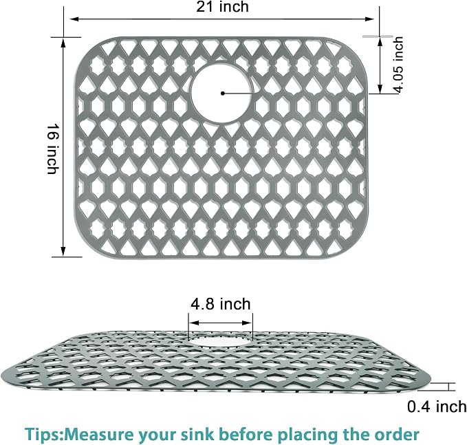 Silicone Kitchen Sink Protectors Mats - 12" 13" 14" 16" 18" 19" 21" 22" 24" 25" 26" 28" 30", Heat Resistant, Machine-wash (21”x16”, Rear Drain)