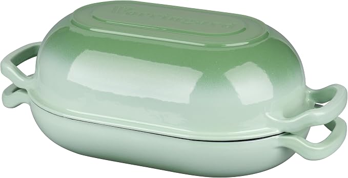 VORRINGARD Enameled Cast Iron Sourdough Bread Oven, Dutch Oven, Loaf Cast Iron Bread Pan for Homemade Bread Baking, Meatloaf Pan with Lid, 7QT, Green