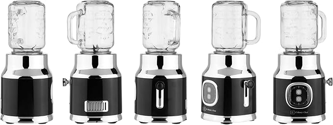 Culinary Chef, 300W Smoothie Maker Blender with 500ml Glass Mason Jar & 600ml BPA-Free Sports Bottle, Personal Smoothie Blender for Smoothies, Shakes, Frozen Fruit & Ice, Black