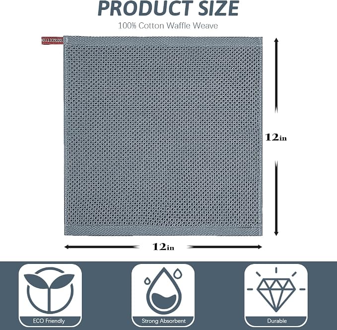Nialnant 4 Pack Dish Cloths for Washing Dishes,Waffle Weave Dish Towels,Super Soft Absorbent Cleaning Rags for Washing Dishes-12x12 Inch,Dark Gray