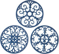 Silicone Trivet Mat - Hot Pot Holder Hot Pads for Table & Countertop - Teapot Trivet Kitchen Trivets - Non-Slip & Heat Resistant Modern Kitchen Hot Pads for Pots & Hot Dish Navy Blue Trivet Set of 3