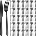 Nuenen 100 Pieces Stainless Steel forks and knives Dinner Flatware Set Tableware Cutlery for Butter Kitchen Restaurant, Dishwasher Safe(Black,8.4 Inches, 7.1 Inches)