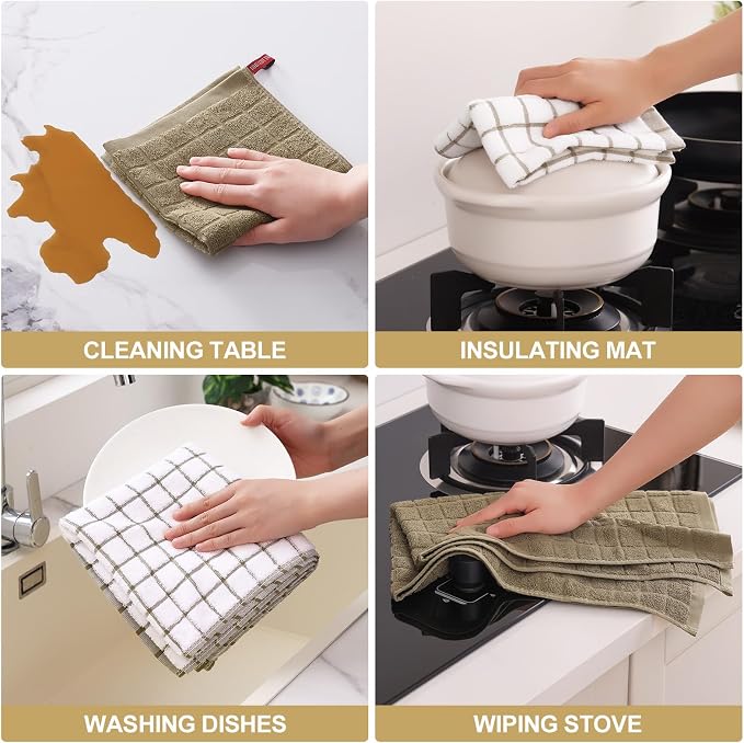Homaxy Premium Cotton Kitchen Dish Cloths 12"x 12", 6 Pack, Tan | Natural Ring Spun 390 GSM Dish Rags, Super Absorbent Terry Dish Towels, Soft Dishcloths with Hanging Loop