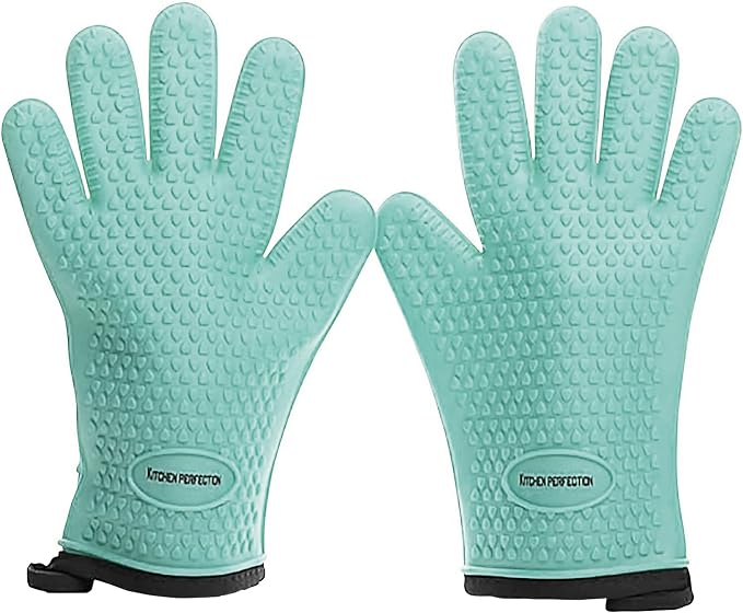 KITCHEN PERFECTION XL Silicone Smoker BBQ Gloves -Heat Resistant Oven Mitts | Waterproof, 5-Finger Design For A Better Grip, for Pitmasters, Meat Smoking, Grilling, Cooking, Frying Turkey | Grill Gift