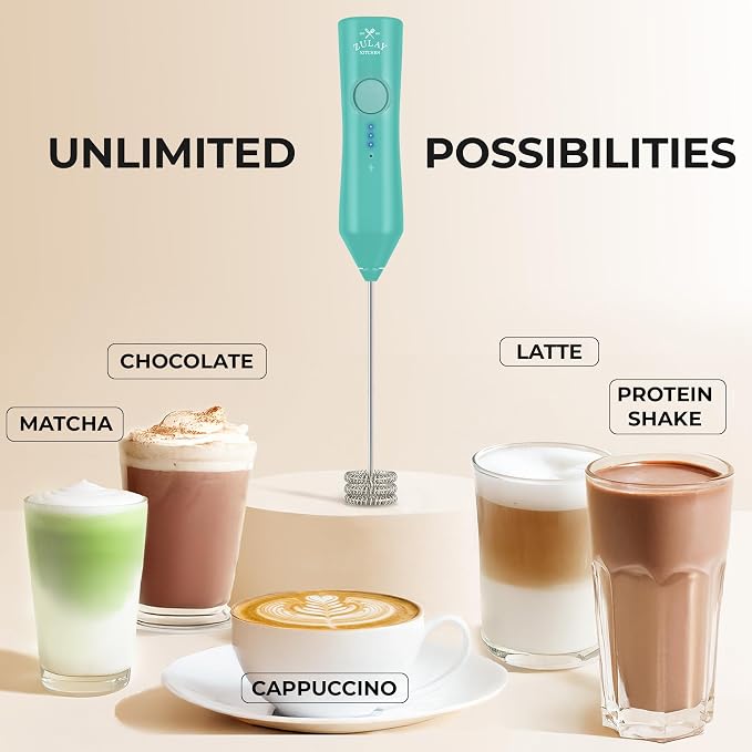 Zulay Kitchen Rechargeable Milk Frother Handheld - Frother Wand, Drink Mixer, Electric Whisk Frother, for Cappuccinos, Matcha & Protein Powder - Dynamic Triple Whisk, 3 Speed 500mAh Mint