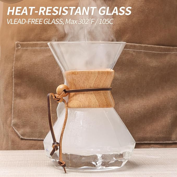 Pour Over Coffee Maker 34 OZ, 10 Cup Borosilicate Glass Drip Coffee Maker with Reusable Stainless Steel Filter and Cork Grip for Home Café 1000 ML (Diamond Shape)