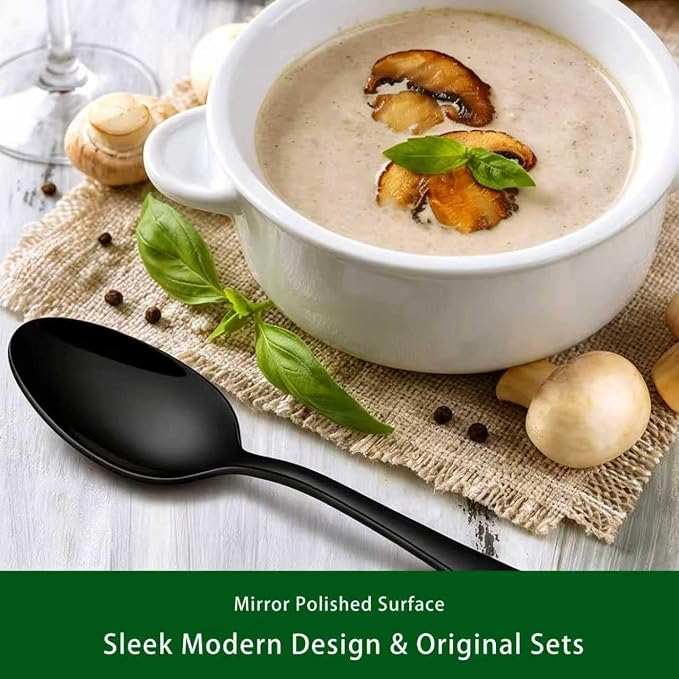 20 Pcs Black Silverware Set, Stainless Steel Flatware Set for 4 Food Grade Cutlery Utensil Set Include Knife Fork Spoon Mirror Polished Dishwasher Safe