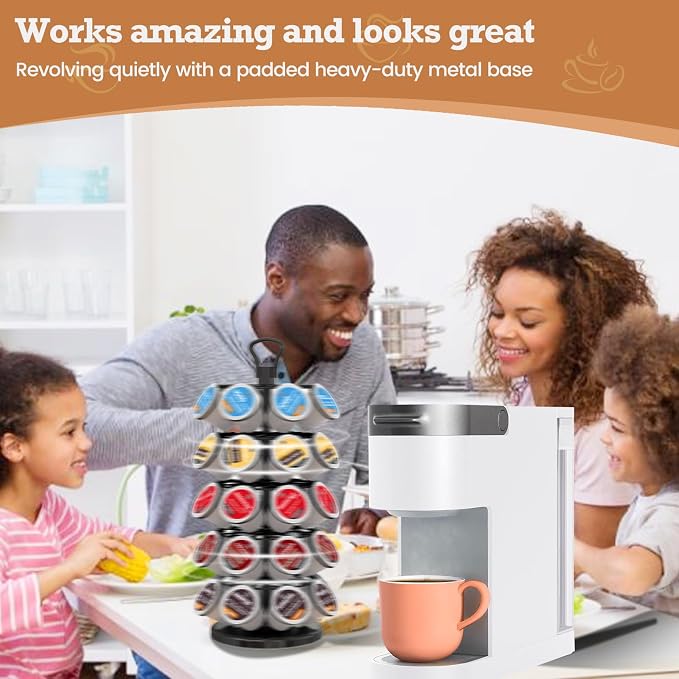 K Cup Holder 40 Pods Capacity, Coffee Pods Holder Storage Organizer Stand | K Cup Carousel, 360°Rotating K Cup Organizer, Easy-Grip Top Handle,Space-Saving for Countertop, K Cups Holder Easy Assembly