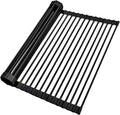 Ohuhu Over The Sink Dish Drainer Drying Rack, 17.6" W x 15.4" L Roll Up Dish Racks Kitchen Sink Organizer Silicone Wrapped Large in Sink Dish Drying Rack Foldable Rolling Drain Mats Anti-Slip