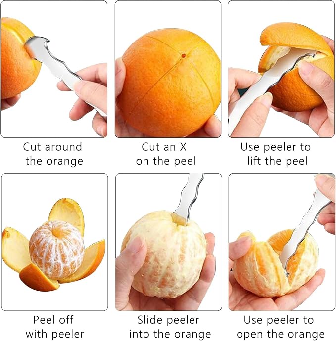 2 Pcs Orange Peeler Tool 304 Stainless Steel | Easy Citrus Peeler, Fruit Peeler & Peel Skin Remover for Oranges, Grapefruits, Lemon