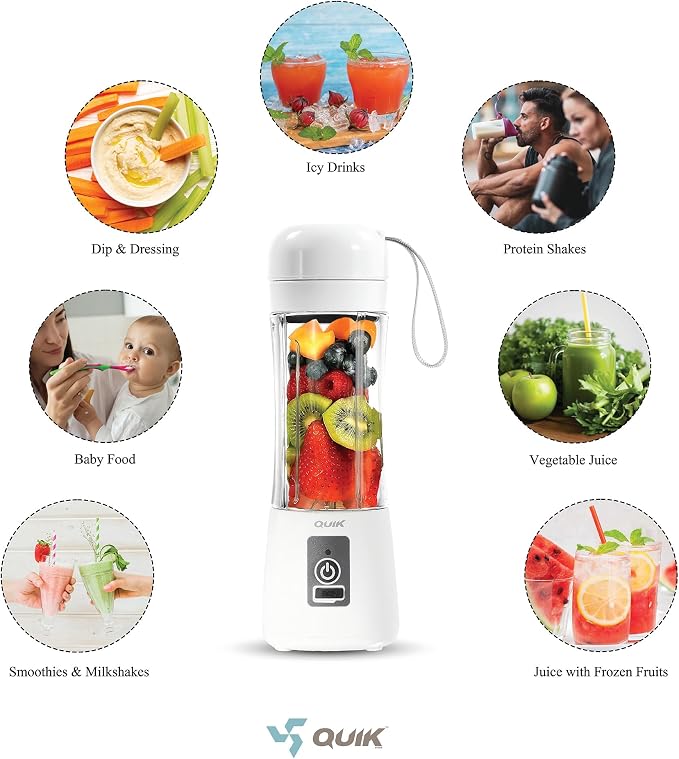 Portable Blender - Cordless 13oz. Personal Blender for Shakes and Smoothies, Licuadora, BPA Free, USB-C Rechargeable, Mini juicer for Travel, Leakproof, Juicer Cup, Ice Crush (White)