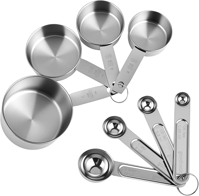 Measuring Cups and Spoons Set, 8 Piece | Nesting design for compact storage, includes 4 cups + 4 spoons, for cooking and baking
