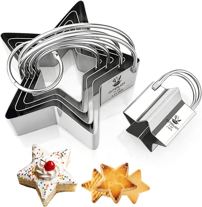 Star Cookie Cutters (5 Pieces/Set), Biscuit Cutter Set with Handle | Professional Baking Dough Cutter Tools for Cakes, Sandwiches, Donuts, Dumplings