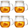 DOPUDO Glass Teacups 4 Pack Glass Tea Cup with Infuser and Lid, 17.6oz/520ml Large Borosilicate Teacup,Tea Clear Mug Cup for Loose Leaf Blooming Tea, Microwave & Dishwasher Safe.