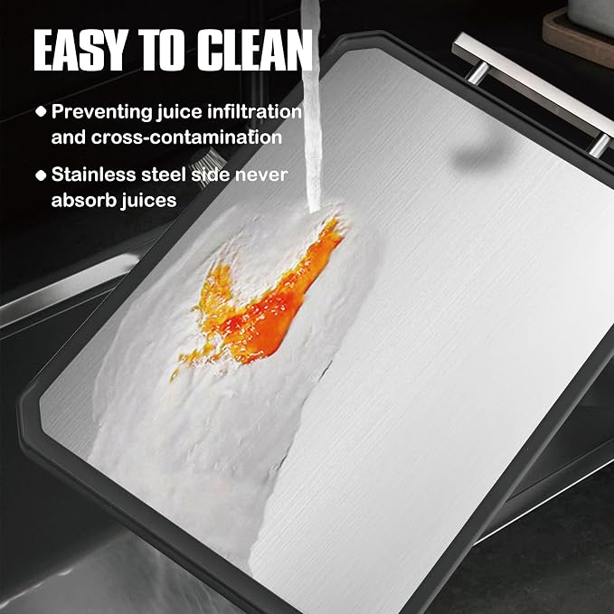 SNOWCLAD Stainless Steel Cutting Board Set of 2 for kitchen | Non-Toxic Metal Cutting Board,Double Sided Stainless Steel/Wheat straw pp Large for meat,Dishwasher Safe [16*11+12*8.3 Inch]