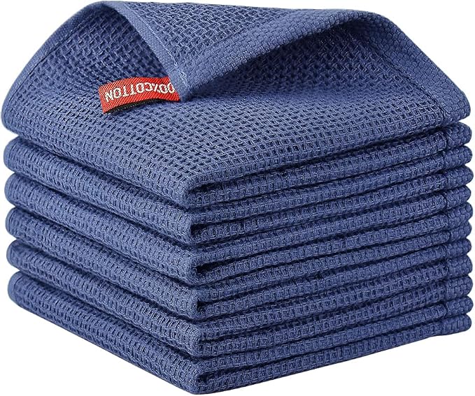 Nialnant 100% Cotton Kitchen Dish Cloths,6 Pack Absorbent Dish Towels for Kitchen,Quick Drying Tea Towels Set 12x12 Inches, Navy Blue