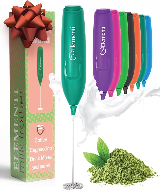 Elementi Powerful Matcha Whisk – Lightweight Matcha Frother Wand & Drink Mixer Handheld, High Speed Mini Whisk for Tea & More, Coffee Mixer Wand, Milk Frother Handheld (Emerald Green)