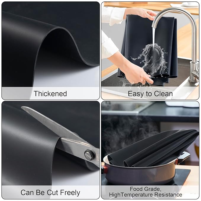 Silicone Protector Mat 47x24 Inch,Black | 1.3mm silicone mat, heat resistant, non-slip & waterproof. Ideal for baking, painting, resin, welding and table protection.