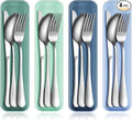 4 Pack Travel Silverware Set with Case for Lunch,Blue | Reusable Utensils with Case, Portable Flatware, Camping Cutlery, Fork Spoon Knife, for Work School, Dishwasher Safe