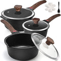 Vinchef 10PCS Sauce Pan Set with Lids, Nonstick, 2/3/4QT, Black | Includes silicone tools&pot protectors, PFAS/PFOA-free nonstick, dishwasher-safe, induction-compatible, stay-cool handles