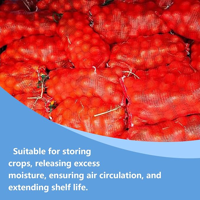 50 Pack Mesh Onion Bags with Drawstring 11"×18" 10LB for Onions Vegetables | Reusable Vegetable Produce Bags Breathable Edge Seam Reinforcement for Crawfish Citrus Firewood