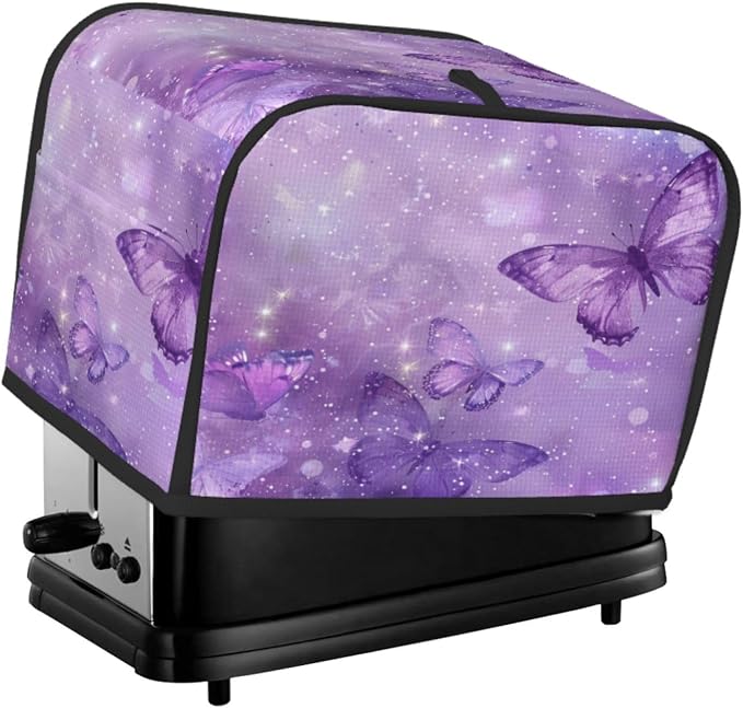 2 Slice Toaster Cover Butterfly Purple Pastel Dust Proof Washable Kitchen Appliance Cover with Pocket, Oxford Fabric Countertop Toaster Protector for Standard Toasters Small Appliances