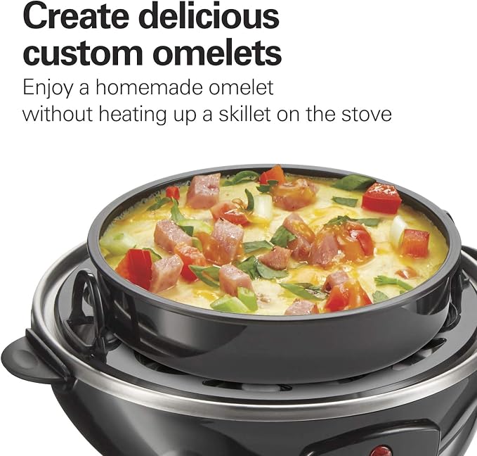 Hamilton Beach 3-in-1 Electric Hard Boiled Egg Cooker | Soft, Medium Or Hard Boiled Eggs | Egg Poacher | Omelet Maker |Vegetable Steamer | Holds 14 Eggs | Black | 25508G