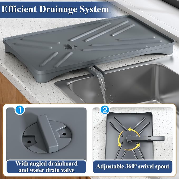 SNTD Dish Drying Rack for Kitchen Counter, 11.8" W x 16.7" L, Silver | Rustproof Stainless Steel, Large Capacity, Self-Draining Drainboard, Rotating Spout, Removable Utensil Holder