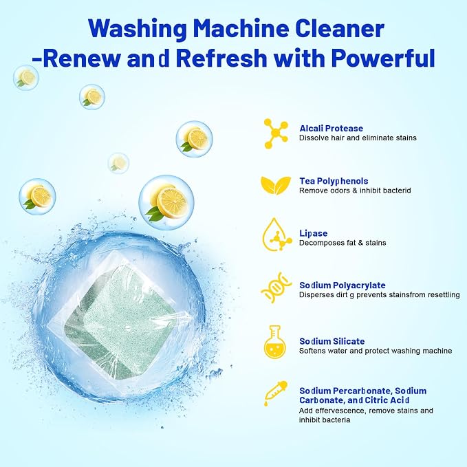 Washing Machine Cleaner Tablets-15 Pack, Formulated for Pet Owners | Compatible with HE, Top & Front Load Washer | Septic Safe | Fresh Scent | Removes Residue | Remove Stubborn Pet Hair,Residue