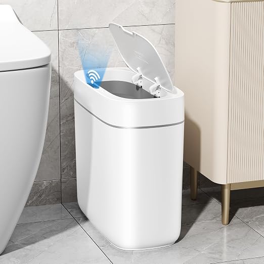 JUDRDO 3.5 Gal Slim Touchless Bathroom Trash Can, Automatic Diaper Pail | Motion sensor opening, automatic liner suction, slim profile for bathrooms, bedrooms, offices, kitchens and nurseries