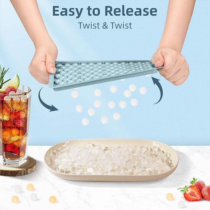 Mini Ice Cube Trays for Freezer with Lid, 0.55" Pebble Ice | 1 Tray Only-Blue. for Iced Coffee, Bottles, Juice & Everyday Drinks, Easy Twist Release, Stackable