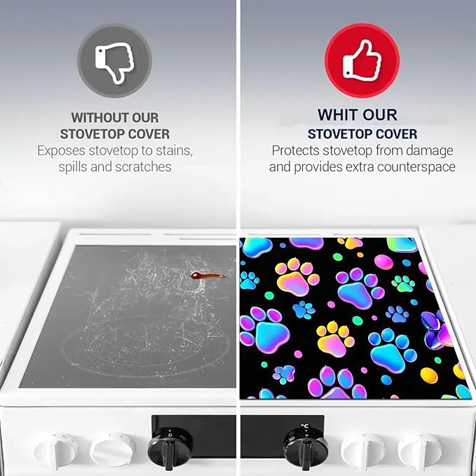 HOMETITUTE Rainbow Paw Print Stove Top Cover 28x20 Diatomite Mat