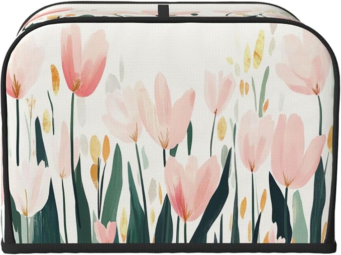 4 Slice Toaster Cover Tulip Flower Watercolor Dust Proof Washable Kitchen Appliance Cover with Pocket, Oxford Fabric Countertop Toaster Protector for Standard Toasters Small Appliances