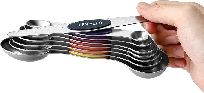 Spring Chef Stainless Steel 8 Magnetic Measuring Spoons, Mountain Sunrise | Nesting Metal Teaspoon & Tablespoon Measuring Spoons with Leveler for Dry & Liquid Ingredients, Dual Sided, Dishwasher Safe