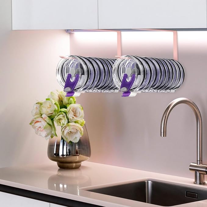 2 Pack Tumbler Lid Organizer, Versatile Tumbler Storage Holds 20 Lids Pink | Space Saving Cup Lid Organizers Inside Cabinet Tumbler Lid Hook for Kitchen Organizer and Storage, Paper Towel Rack Hanger