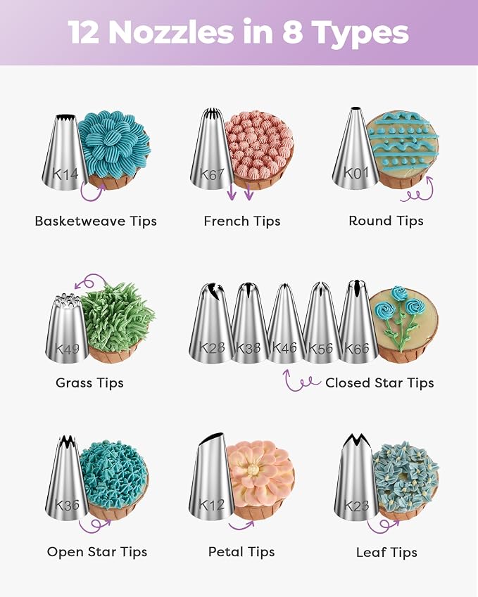Kootek 71 Cake Decorating Kit Baking Supplies Tools for Beginners & Pros | Cake Stand Turntable, Icing Piping Tips, Disposable Reusable Pastry Bag, Spatulas, Video Tutorial, Pattern Chart