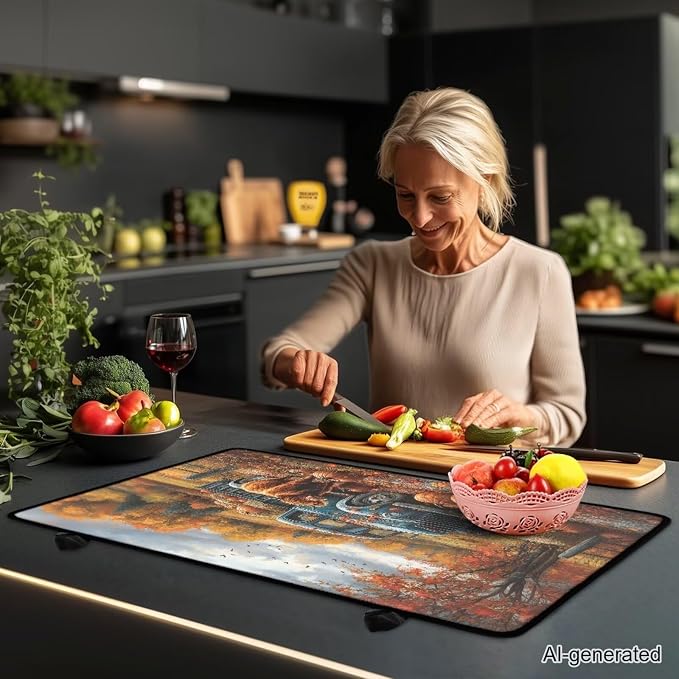 Cattle Pumpkin Cat Stove Top Covers for Electric Stove, Heart Resistant Dish Drying Mat for Kitchen, Non-Slip Dust-proof Mat for Glass Stove Top, Thanksgiving Decorations