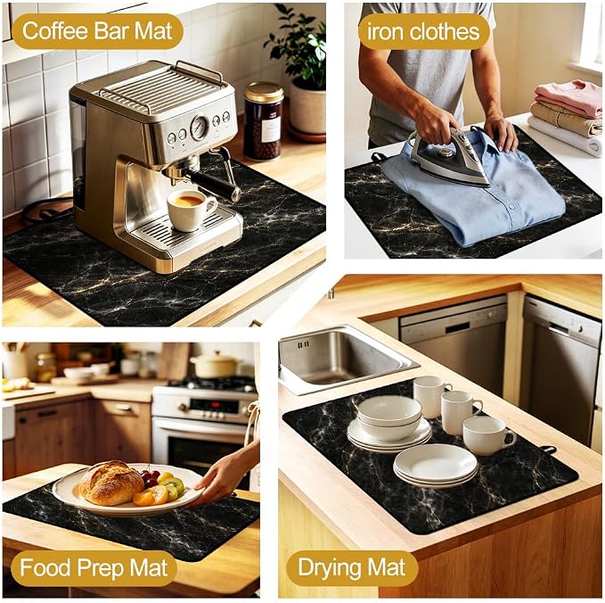Black Gold Marble Stove Top Cover for Electric Gas Glass Top Stove | Black and gold marble kitchen decor; non-slip stovetop cover, glass cooktop cover, faux marble counter mat for glam kitchen