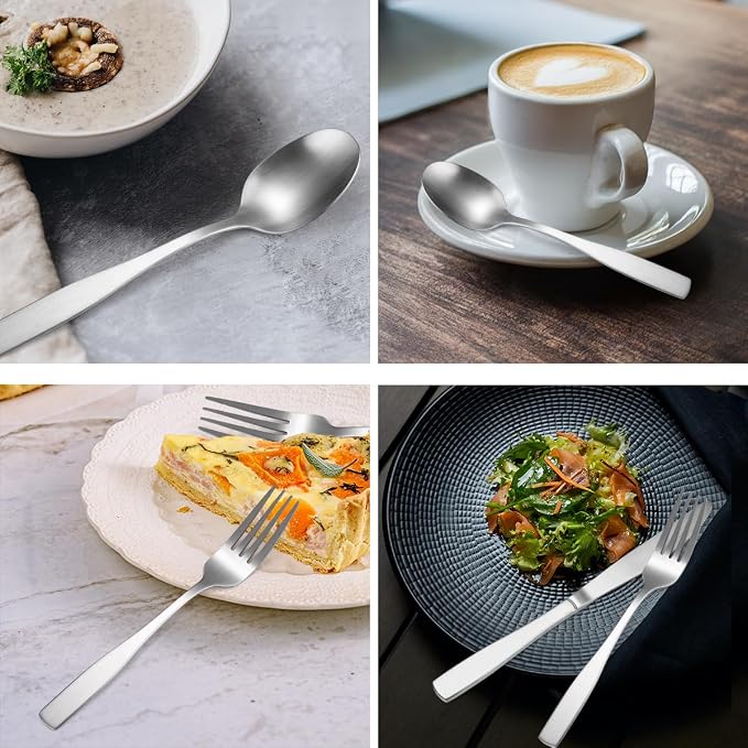 Silver Matte Silverware Square Handle 30 pieces Stainless Steel Cutlery Set for 6 Tableware Modern Eating Utensils for Home Kitchen Bar Restaurant