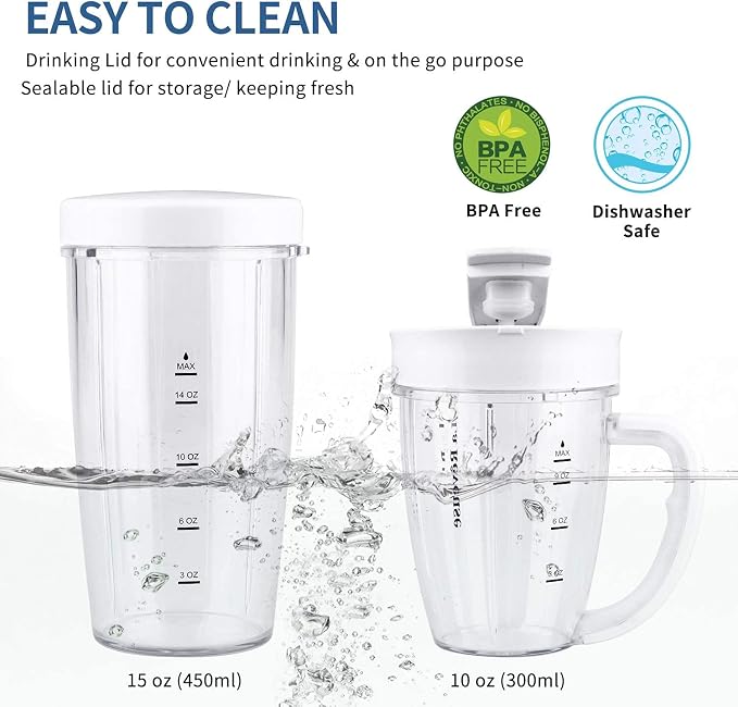 La Reveuse Personal Smoothie Blender, 7 Pieces Set, 250W, Sky Blue | for Shakes Smoothies Dips Sauces, BPA-free, Push to Blend, (1) 15oz Cup, (1) 10oz Mug, Dishwasher Safe, Compact, LARB1825