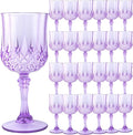 24Pack Plastic Wine Glasses, 7oz Vintage Goblets for Wedding | Unbreakable Crystal Style Reusable Stemware, Elegant Purple Drinking Glass for Party Anniversary & Holiday Celebration