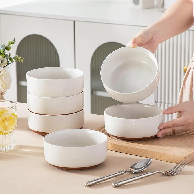 MALACASA Cereal Bowls Set of 6,24 OZ Ceramic Bowls for Kitchen,Khaki White | Porcelain Soup Bowl Breakfast Bowls for Cereal, Soup, Oatmeal, Yogurt, Dishwasher Microwave Safe for Daily Use, Series TARA