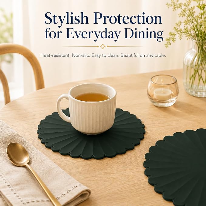 Heat-Resistant Silicone Trivet Mats, Non-Slip Hot Plate Holder for Kitchen Countertops & Dining Table, Reusable Pot Holder Pad with Secure Grip, Dishwasher Safe (Green, Diameter: 18cm/7.09")