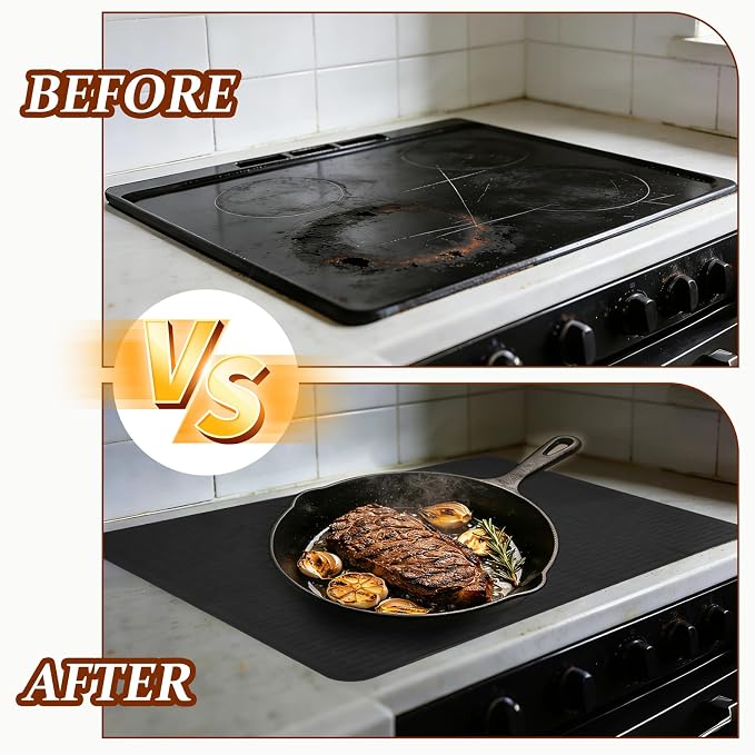 PATIKIL 36 x 20 Inch Stove Top Cover for Electric Stove, 1Pcs Silicone Stripe Mat for Glass Top Cover Non-Slip Glass Cooktop Protector for Kitchen Oven Dish Drying Mat, Black