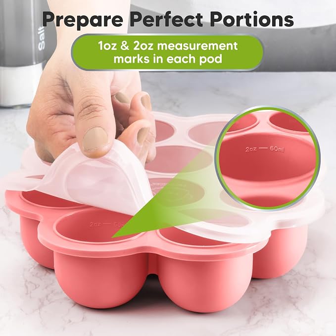 KeaBabies Silicone Food Freezer Trays with Lid, 2oz x 10 Pods (Blossom) | Baby Food Storage Containers, Easy Puree Meal Prep, Breast Milk Silicone Freezer Molds, Dishwasher, Microwave Safe, BPA-Free
