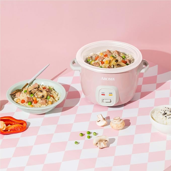 AROMA® Mini Rice Cooker, 2-Cup (Uncooked) / 4-Cup (Cooked), Grain Cooker, Soup Maker, Oatmeal Cooker, Auto Keep Warm, 1 Qt, Pink, ARC-302NGP