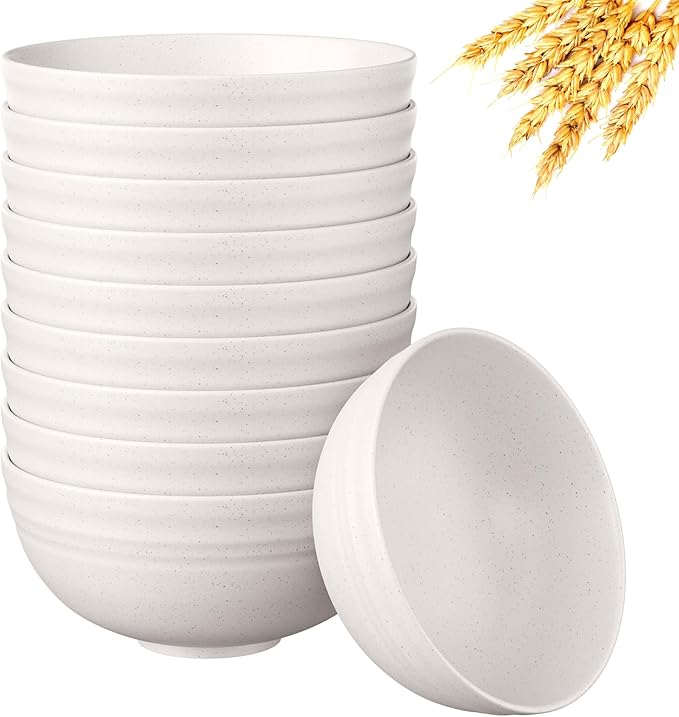 Quatish 10 PCS Unbreakable Cereal Bowls,Dishwasher & Microwave Safe Wheat Straw Bowls, Easy-to-Clean Lightweight Desserts & Soup Bowl, Portable for Picnics ，Snack Plastic Bowls Set,Beige
