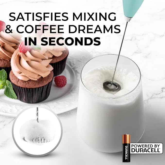 Zulay Powerful Milk Frother for Coffee with Upgraded Titanium Motor - Handheld Electric Whisk, Milk Foamer, Mini Mixer & Coffee Blender for Frappe, Latte, Matcha, No Stand - Mint